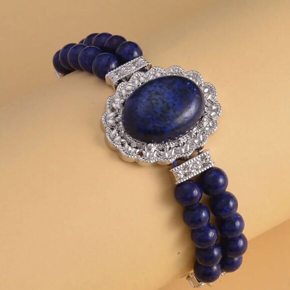 NIB Lapis Lazuli Stone Double Strand Bracelet, Silver - Picture 2 of 8